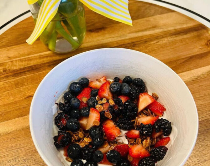 granola, yogurt, and fruit bowl